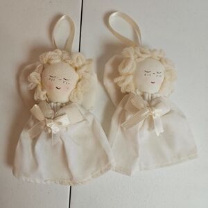 Handmade Handcrafted Fabric Plush ANGEL Ornaments Set Of 2 Matching Vintage